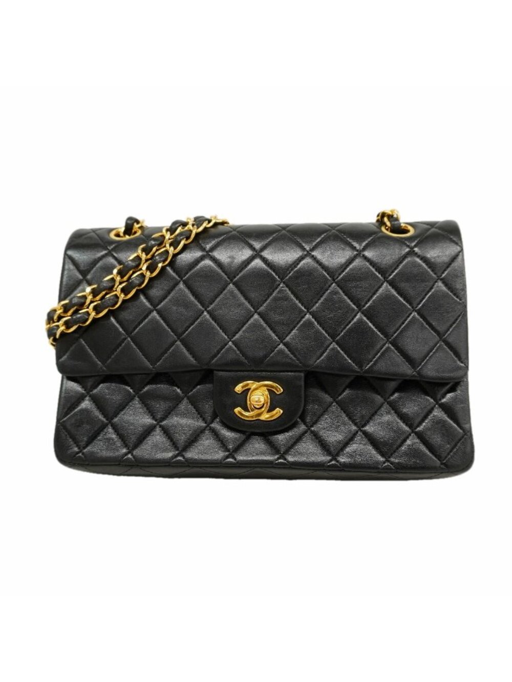 Chanel Shoulder Bag Quilted Lambskin Black Gold